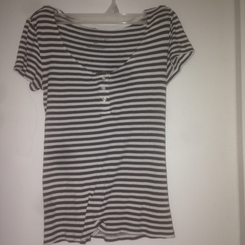 Black And White Striped Ribbed Shirt
